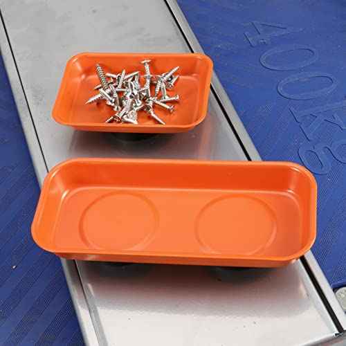 JEUIHAU 12 Packs Magnetic Tray, Stainless Steel Magnetic Parts Tray, Orange Magnetic Tool Tray for Collecting Wrenches, Screws, Bolts, Nuts, Small Parts, 3.6 x 2.4/5.9 x 2.5 Inches