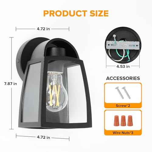 LUTEC 2 Pack Outdoor Wall Light Fixtures, Exterior Waterproof Wall Lantern with Clear Glass Shade, Aluminum Modern Matte Black Porch Sconce Outdoor Lighting for Garage Entryway Yard