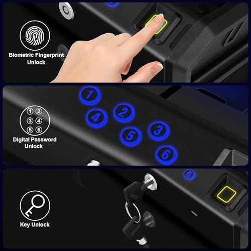 Gun Safe, Biometric Gun Safes for Handgun with 3 Ways Unlock Fingerprint Digital PIN Key Fingerprint Quick Access Pistol Safe for Car Nightstand Living Room