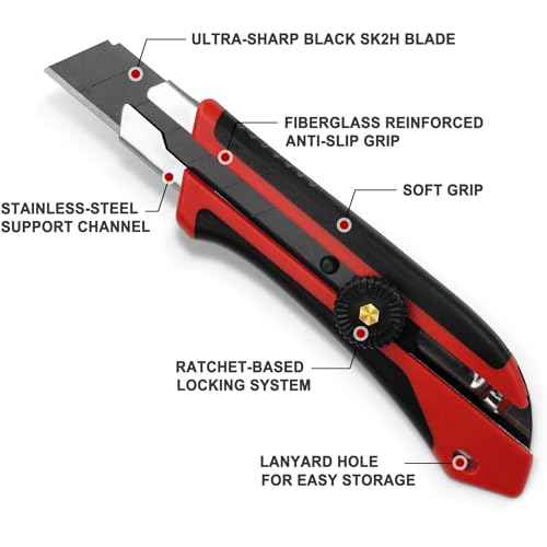 HAUTMEC 25mm Extra Heavy-Duty Utility Knife, Multi-Purpose Snap-off Box Cutter, Ratchet-lock Mechanism, Reinforced Fiberglass Handle HT0250-KN