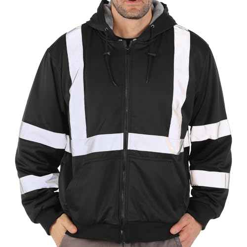 sesafety High Visibility Safety Hoodie for Men Fleece Lined ReflectiveZip up Sweatshirt Class 3 Heavy Duty Hi Vis Jacket