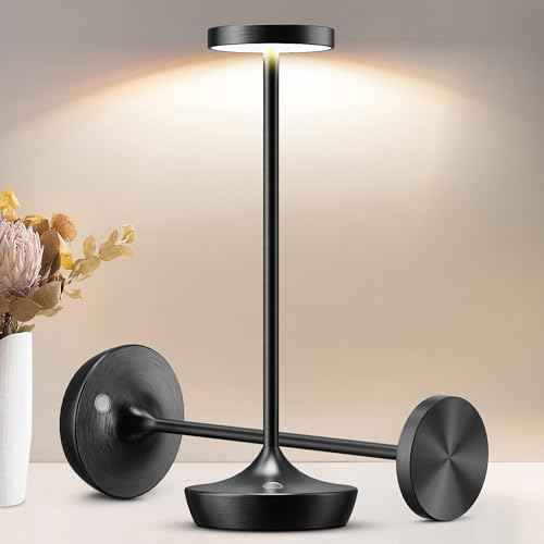 2 Pack Led Cordless Rechargeable Waterproof Table Lamp(Battery Operated Touch Light 3 Color Dimming Portable Night Lamp IP54 Waterproof Suitable For Indoor Outdoor Patio Restaurant Dining Home) Black