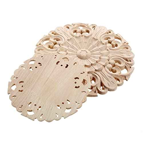 MUXSAM Wood Carved Onlays Appliques, Round Rosette Woodcarvings Center Decals for Closet Door Cabinet Drawer Wall Ceilling Dresser Wardrobe Crafts Decor(2-Pack, 12cm/4.7")
