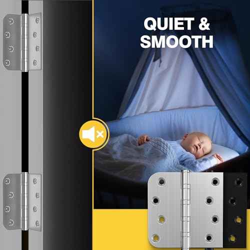 KOLET Ball Bearing Door Hinges, 4 x 4 Inches Door Hinges, Heavy Duty Stainless Steel Hinges, Square and 5/8'' Radius Corner, Smooth and Quiet, Non Removable Pin, Brushed Nickel, 6 Pack
