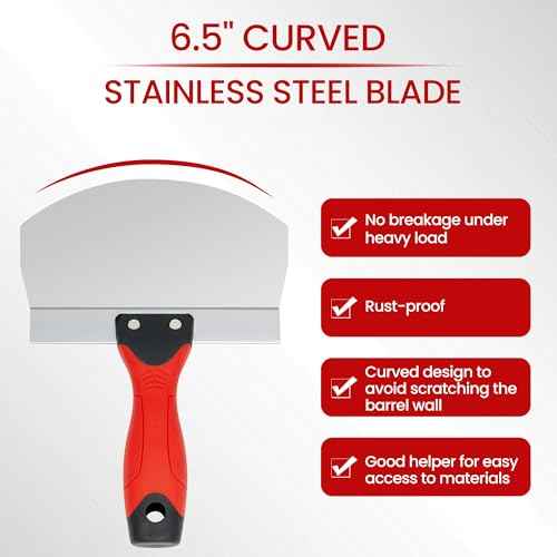 Fishark 6.5" Curved Bucket Scoop for Drywall & Plaster - Professional Rustproof Stainless Steel Scooping Tool with Contoured Blade & Soft-Grip Handle, Multipurpose Scraper for Paint, Mortar, Spackling