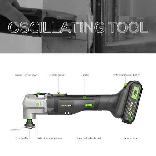 GALAX PRO Power Oscillating Tool, Cordless Oscillating Multi Tool 20V Lithium Ion with 1.3Ah Battery and Charger, 3pcs Blade and 10pcs Sanding Papers for Sanding, Grinding