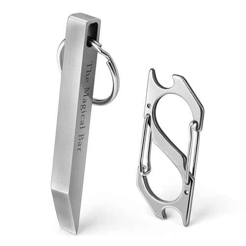 EDC Pry Bar with Carabiner, Heavy Duty Keychain Prybar Tool, Mini Stainless Steel Multi Tool, Everyday Carry for Men Women, Minimalist Tool for Opening Boxes, Turning Screws