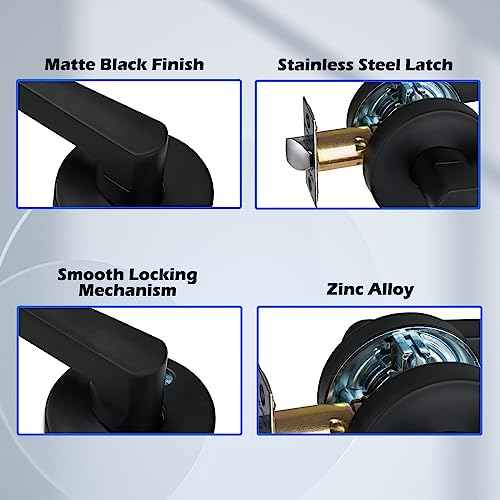 Solid Door Lever Handle with Key-Less for Hall & Closet Door Passage Round Non-Locking Lever Set - Matte Black, MD8820-DB-PS-5P