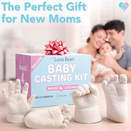 Luna Bean Baby Footprint and Hand Casting Mold Kit (4 Pack) First Time New Mom Gifts - Newborn Foot Handprint Baby Keepsake - Mom to Be Gift