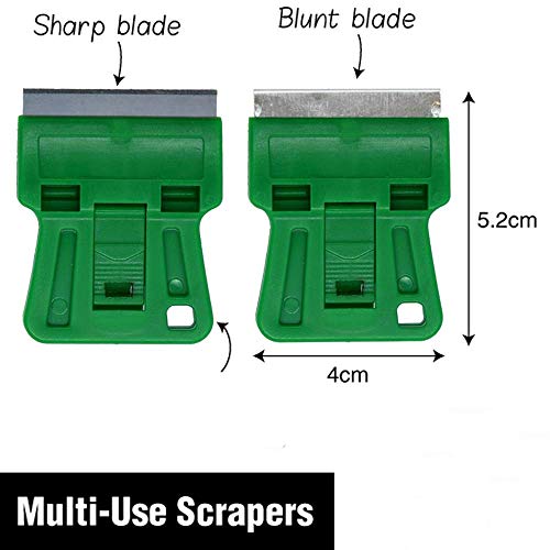 Mini Plastic Razor Blade Scraper Green Window Paint Scraper with 5 Spare Metal Razor Blades for Stove Top Wallpaper Label Removal