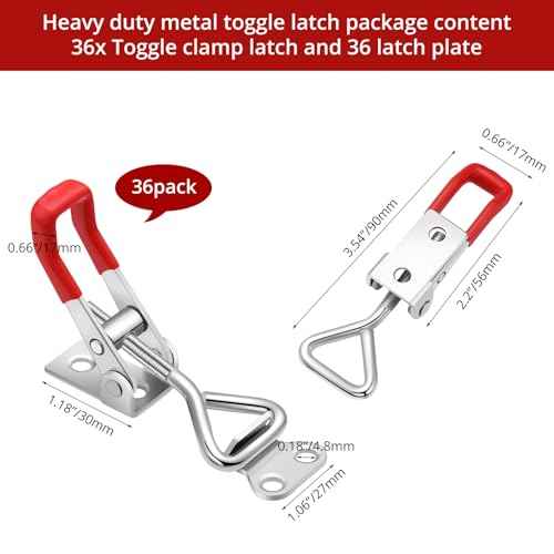 Hicarer 36 Pcs Toggle Latch Clamp Adjustable 330 Lbs Holding Capacity Pull Latch 4001 Heavy Duty Latch Lock Metal Door Latches Sturdy Latches Hardware for Smoker Lid Tool Box(Red, No Lock Hole)