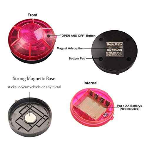 3 Pack LED Road Flares Roadside Flashing Emergency Lights Beacon luminous with Magnetic Base for Vehicle and Outdoor Sports.(Red)
