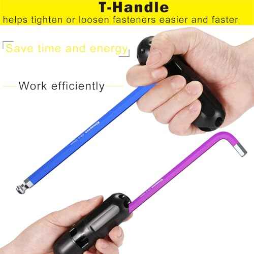 Hex Key Set 27PCS Long Arm Allen Key Set Extra Long Ball End Allen Wrench Set Metric Imperial Torx With T-Handle Metric 1.5mm-10mm, SAE 1/16-3/8, Star Key Set T10-T50