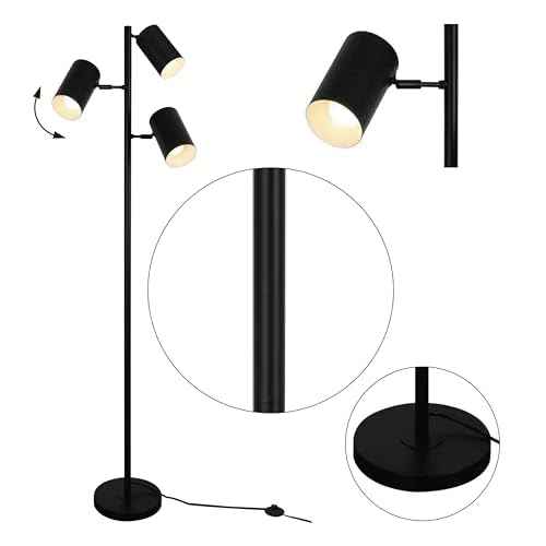 Tree Floor Lamp with 3 Light 9W E26 LED Bulbs,Black Standing Tall Pole Lamp with 3 Adjustable Rotating Lights,Modern Floor Lamp for Living Room Bedroom Office,Reading Room