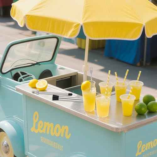 5 Pack Straw Puncher, lemonade stand supplies kit with straw puncher for plastic lids, muddler for lemonade and cocktails, reusable lemonade cups