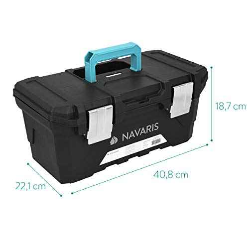 Navaris Tool Box 16 Inch - 40cm Rugged Plastic Multi-Purpose Toolbox Case with Lift-Out Organizer Tray to Store and Transport Tools - 2 Latches