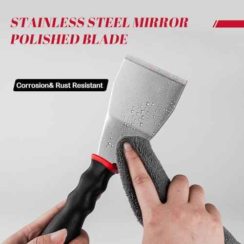 Mister Rui Bent Heavy Duty Scraper, 3 Inch Bent Scraper, Stainless Steel Putty Knife with Hammer End, Spackle Knife with Soft Grip Rubber Handle, Paint Scraper Tool for Wood