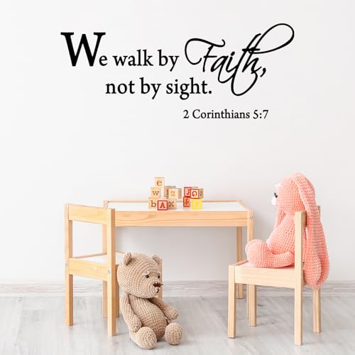 Bible Verse Wall Decals Wall Quotes Decor Stickers, Vinyl Scripture Biblical Phrase Living Room Home Art Decor Stickers We Walk by Faith Not by Sight 22"X9" for Living Room