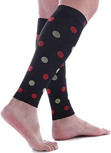 Doc Miller Calf Compression Sleeve – Footless Socks for Women & Men, 20-30mmHg, Shin Splint & Leg Cramp Support, Varicose Veins, Knee High, 1 Pair, Polka Dot