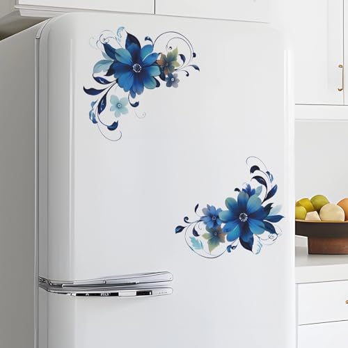 Blue Daisy Botanical Flower Wall Stickers, sacinora Floral Art DIY Wall Decals Removable Vinyl Peel and Stick for Furniture Door Toilet Bedroom Decorations