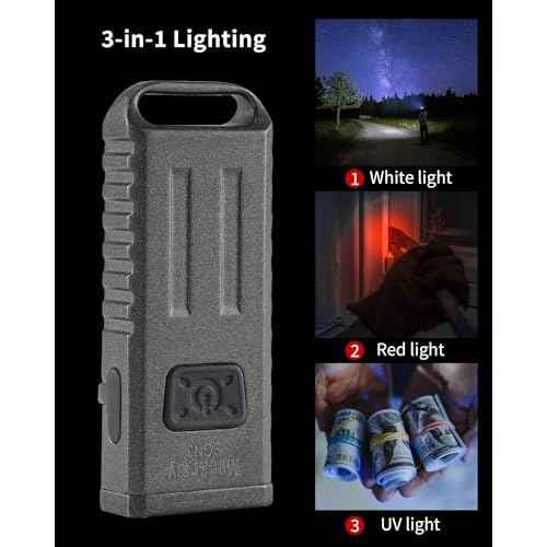 MecArmy SGN3 Mini Portable USB Rechargeable Multifunctional Keychain Flashlight|UV+RED+White Lights for Selectable| LED with 160 Lumens|Micro USB Recharge Designed for Everyday Carry (Green)