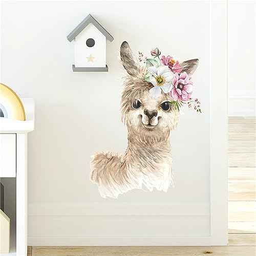 Cute Alpaca Cub Wall Stickers, sacinora Cartoon Animal Wall Decals Removable Vinyl Peel and Stick for Kids Baby Living Room Bedroom Children's Room Nursery Playroom Art Decorations