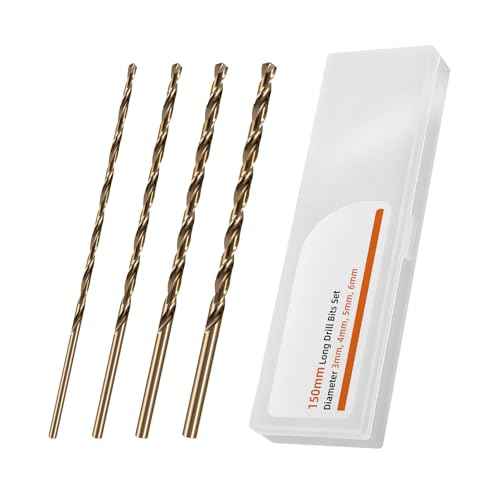 150mm Long Drill Bits Set, Diameter 3mm 4mm 5mm 6mm, 4pcs HSS Cobalt Drill Bits, for Hard Metal, Stainless Steel, Cast Iron, Copper, Aluminum, PVC, Plastic, Wood