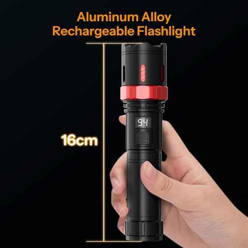 Rechrgeable EDC Flashlight, 99000 High Lumens Super Bright Flashlight, 5 Mode Flash Light with LED Display, Waterproof Powerful Handheld Light for Camping Hiking Emergency Home, 2pack