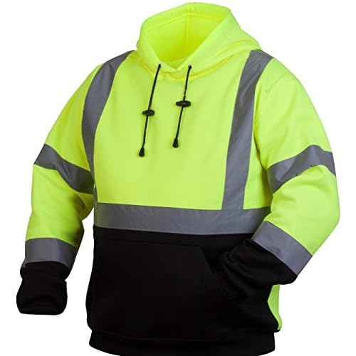 Pyramex Safety Pullover Sweatshirt With Black Bottom Hi Vis Lime,Extra Large