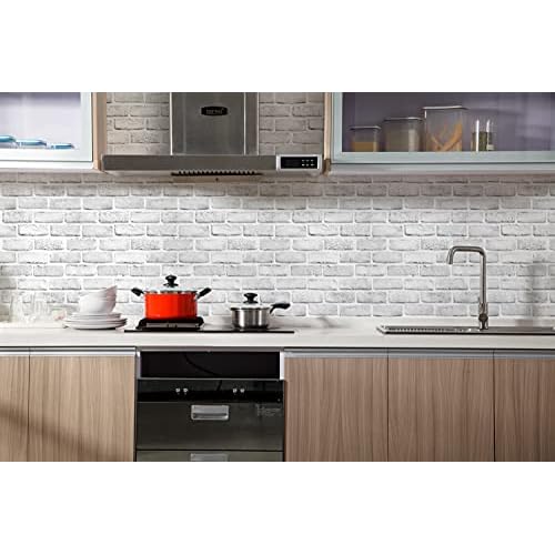 White Brick Peel and Stick Wallpaper Self-Adhesive Removable Contact Paper for Dorm Room Fire Place Accent Wall Decor 17.5x118in