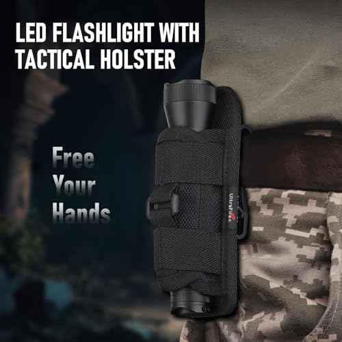 ULTRAFIRE Tactical Flashlight with Holster, 1350 High Lumens Law Enforcement & Police Flashlight, Rechargeable Bright Zoomable LED Flash Light with Duty Belt Holster E5