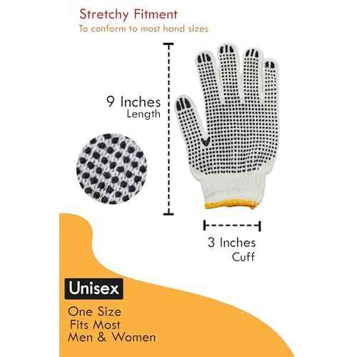 48 Pairs PVC Dotted Knit Work Gloves for Men Women, Comfortable Non Slip Cotton Gloves for General Purpose, One Size Bulk (48 Pairs White w/PVC Dots)