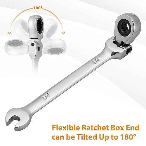 B4B BANG 4 BUCK 1/4 Wrench, Flex-Head Ratcheting Combination Wrench Industrial Grade 72 Teeth 12 Point Ratchet Box Ended and Open End Spanner Tools, SAE