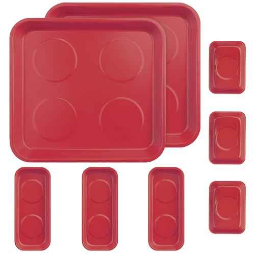 8 PCS Magnetic Trays, Include 2 PCS 11.4 X10.6Inch & 3 PCS 6 X 2.5 Inch & 3 PCS 3.6 X 2.5 Inch, Magnet Tool Tray, Magnetic Parts Tray, Red, by GENHAKON