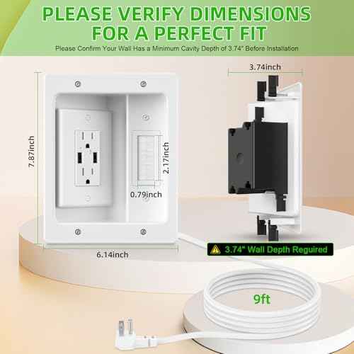 in Wall Cable Management Kit with Brush Wall Plate,AC Outlets & USB Ports,9ft Cord,Hide Cords Recessed Wall Outlet for TV Cable Management,HDMI Cables and Home Theater Systems