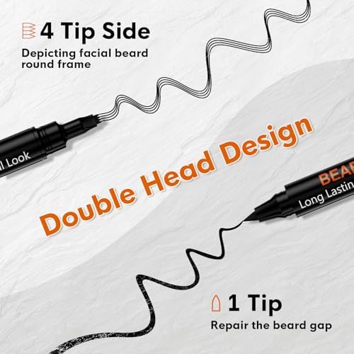 3-Pack Beard Pen Filler for Men, Waterproof & Sweat Proof Long-Lasting Beard Pen Kit with 2 Fillers & 1 Double-Headed Brush – Effectively Enhances Facial Hair (Black)