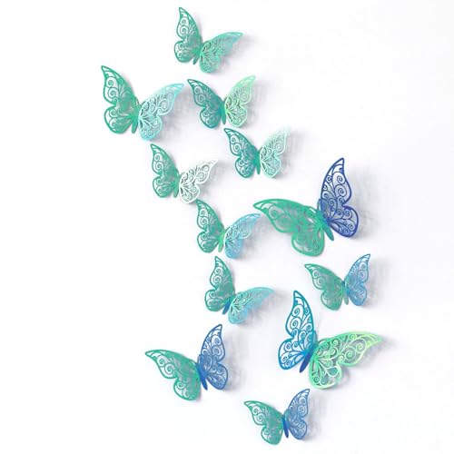 3D Blue Teal Butterfly Decorations Stickers,Butterfies Wall Art Wedding Decor Removable Wall Murals Decals for Living Room Babys Bedroom Birthday Party Butterfly Decoration Nursery Art Decor (48 Pcs)