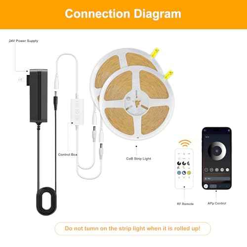 COB LED Strip Lights Warm White,24V Dimmable led Light Strip KIT with Remote and app Control,2700K 65FT/20m 8mm Wide Ra>90 Cuttable Flexible Strip Lights for Bedroom,Shelf,Cabinet