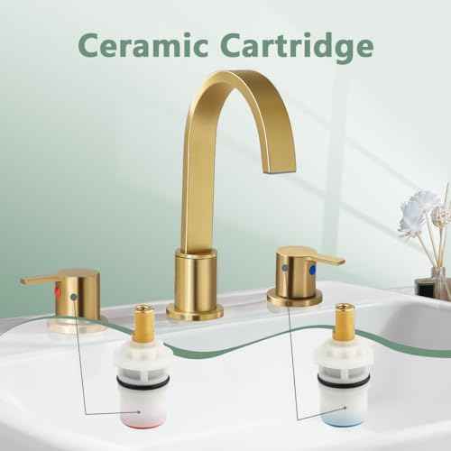 Gold Bathroom Faucet 3 Hole, Widespread Bathroom Faucet Brushed Gold, 360¡Æ Swivel High-Arc Spout 2-Handles 8 Inch Faucets with Water Hoses and Drain for Sink RV Bath Vanity Lavatory, VAL088GRH