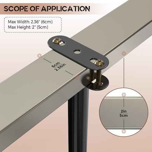 4Pcs Bed Frame Support Leg, Adjustable 13.8" to 23.6", Increase Under-Bed Storage Space, Extra Sturdy Steel Bed Risers with Wider Rubber Base, More Stable, for King/Queen Bed