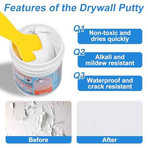 Drywall Repair Kit, Drywall Patch Repair Kit with 8.8OZ White Wall Repair Putty, Scraper Sandpapers Gloves for Heavy Duty Plaster Wall Repair, Easy to Fill Holes in Home Wall & Quick Repair Crack