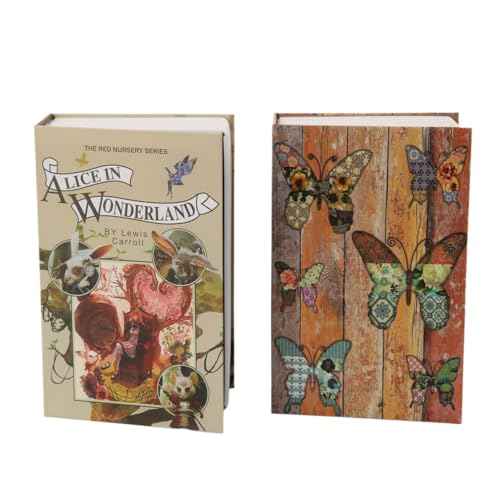 SEPOX¢ç 2Pc-Pack Wonderland Theme 8.5"x5"x2.2" Safe Book Lock Box, Steel Safe Box Combination Lock, Dorm-Safe & Versatile, Real Paper Cover, Sturdy Steel Interior, Storage for Cash & Valuables