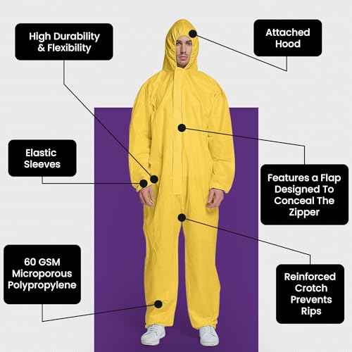AXEL Yellow Hazmat Suits Disposable | 8 Size Options | 1 Pack, 5 Pack, or 20 Pack | Breathable Protective Coveralls with Hood