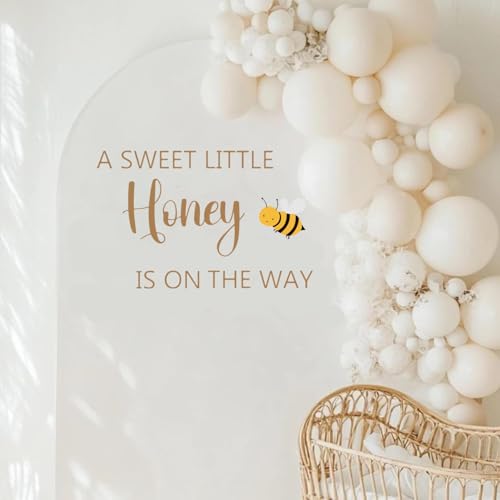 A Little Honey is on The Way Sign Decal for Balloon Arch Backdrop, Large Adhesive Letters Wall Sticker for Honey Bee Themed Party Photo Props Background