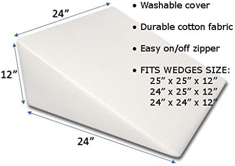 MoonRest 7”, 10”, 12”- inch Foam Bed Wedge Zippered Cover/Pillow Replacement Cover (24" x 24" x 12", Blue)