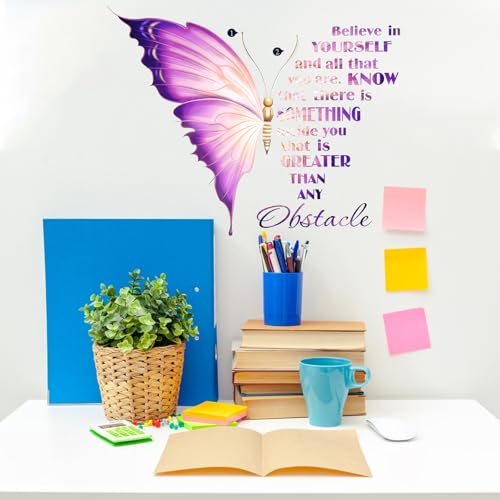 Large Inspirational Butterfly Wall Decor, Motivational Saying Positive Peel and Stick Wall Art Decals for Women Girls Bedroom Living Room Office Bathroom Decorations