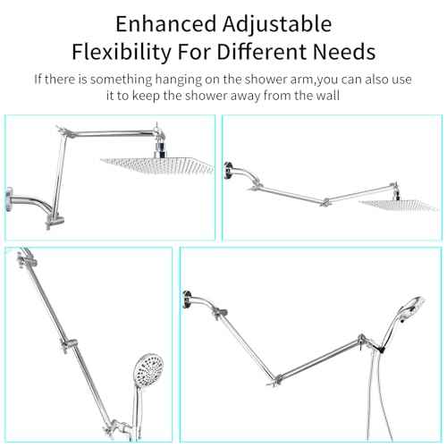 19 Inch Shower Head Extension Arm, Upgrade Flexible Height & Angle Adjustable Shower Arm Extender with Lock Joint, G1/2 Universal Connection for Rain & Handheld Shower Head (Chrome, 19)