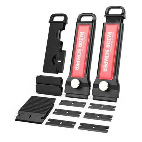 EHDIS 2PCS Plastic Razor Blade Scraper with Blade Storage Box with 20pcs Double Edged Blades for Adhesive,Gasket Labels, Decal and Sticker Remover from Glass,Window