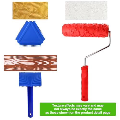 Wood Graining Tool Set, 3 Pcs 7" Fake Wood Grain Roller Painting Tool with Handle DIY Rubber Graining Tool Paint Look Like Wood On All Surfaces, Texture Roller
