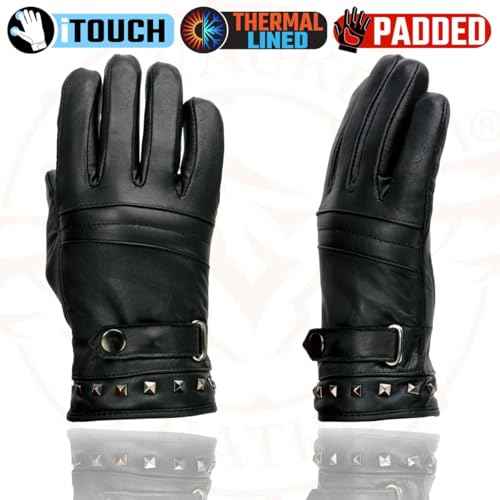 Milwaukee Leather MG7755 Women's Black Leather ¡¯I - Touchscreen Compatible¡¯ Thermal Lined Motorcycle Gloves W/Gel Palm